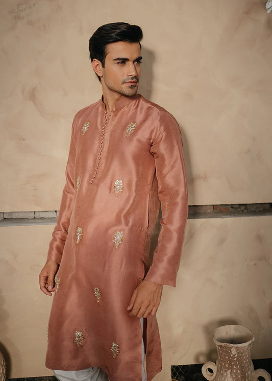 TEA PINK  MOTIF  EMBROIDEREY  KURTA