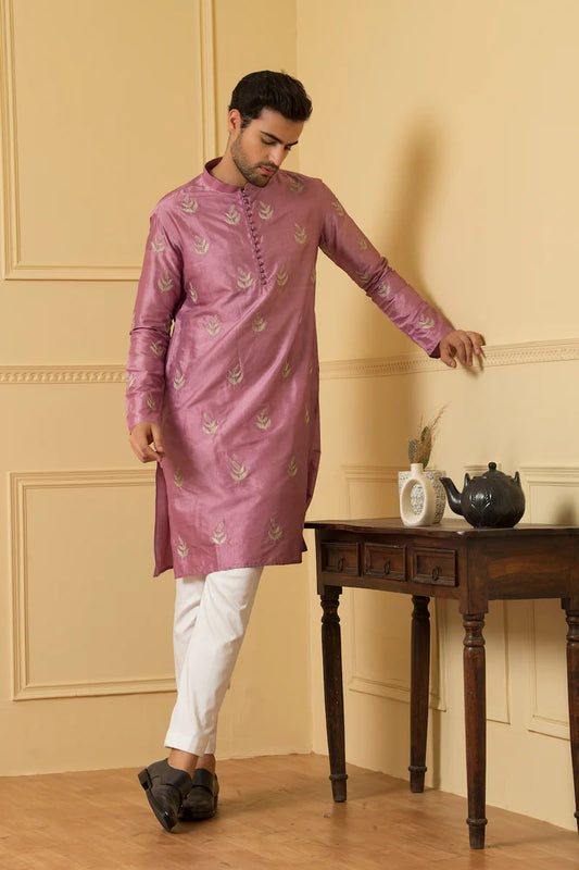 PURPLE EMBRODIRY KURTA WITH WHITE PAJAMA