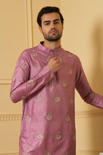 PURPLE EMBRODIRY KURTA WITH WHITE PAJAMA