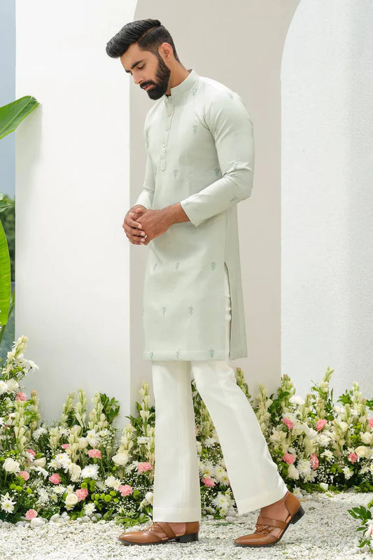 TEA GREEN KURTA WITH PAJAMA SET FOR MEN