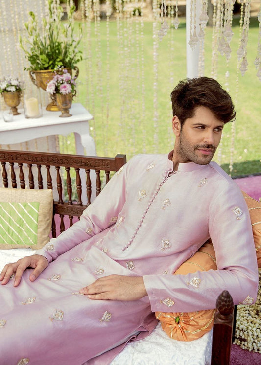 LAVENDER MIST RAW SILK KURTA AND CHOORIDAE PAJAMA