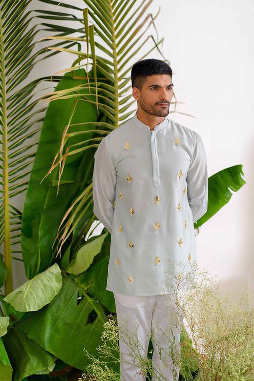 POWDER BLUE MOTIF FOIL EMBROIDERY WORK DESIGNER KURTA WITH PAJAMA