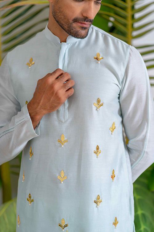 POWDER BLUE MOTIF FOIL EMBROIDERY WORK DESIGNER KURTA WITH PAJAMA