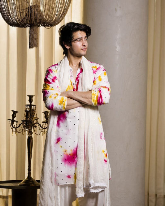 CELEBRITY MULTI COLOURED MIRROR WORK PRINTED KURTA AND PAJAMA