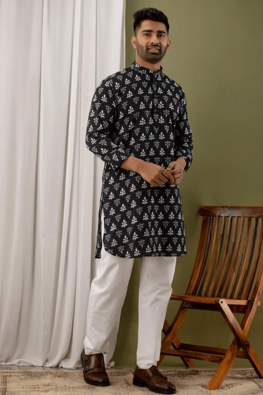 FABULOUS BLACK PRINTED MENS KURTA ONLY