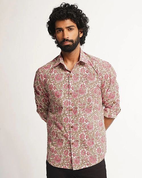 JAYPORE PINK COOTON FLORE PINTED SHIRT