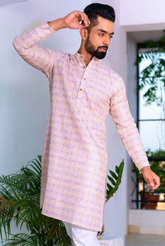 PRINTED DESIGNER COTTON KURTA - PASTEL PURPLE