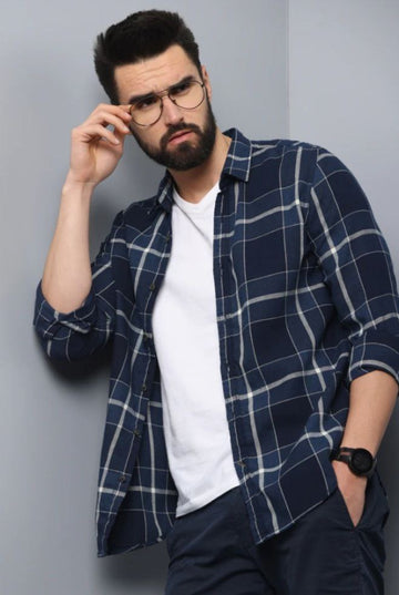 DARK BLUE CHECKS MEN'S SHIRT