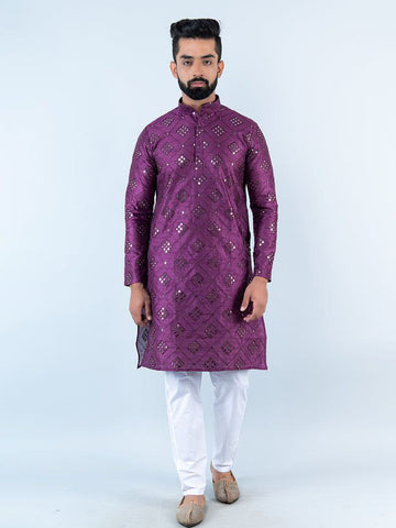 WINE 9 MIRROR EMBROIDERY MENS KURTA ONLY