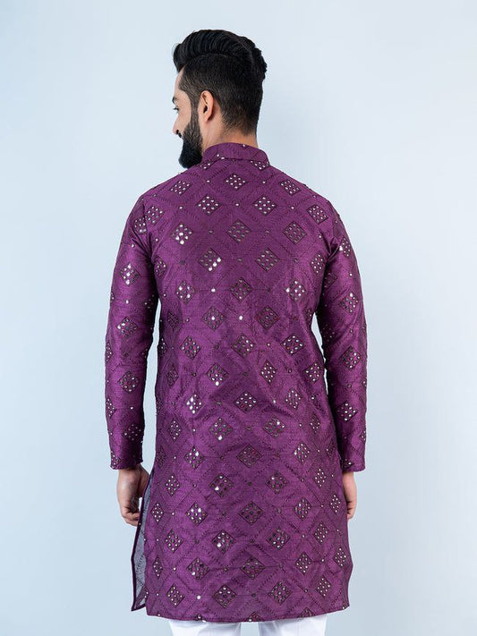 WINE 9 MIRROR EMBROIDERY MENS KURTA ONLY