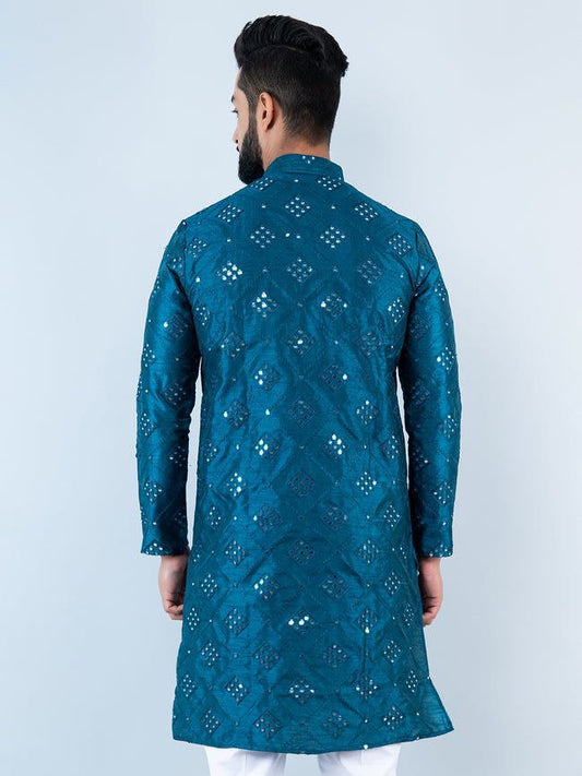 BLUE 9 MIRROR EMBROIDERY MENS KURTA  WITH PAJAMA