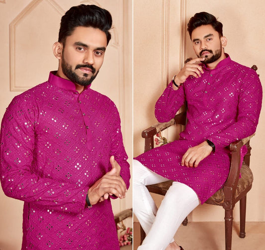 PINK MIRROR EMBROIDERY KURTA ONLY