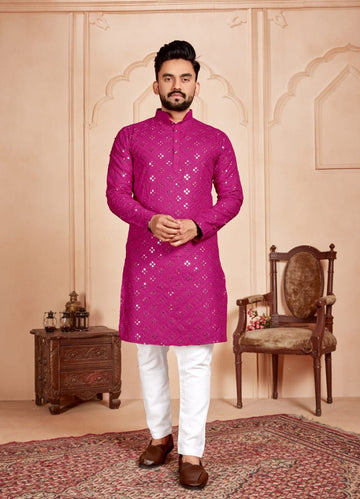 PINK MIRROR EMBROIDERY KURTA ONLY