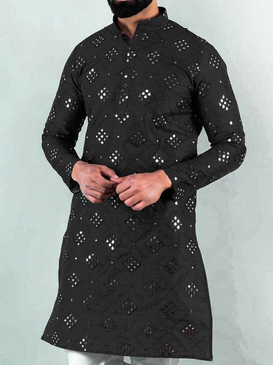 BLACK 9 MIRROR EMBROIDERY MENS KURTA  WITH PAJAMA