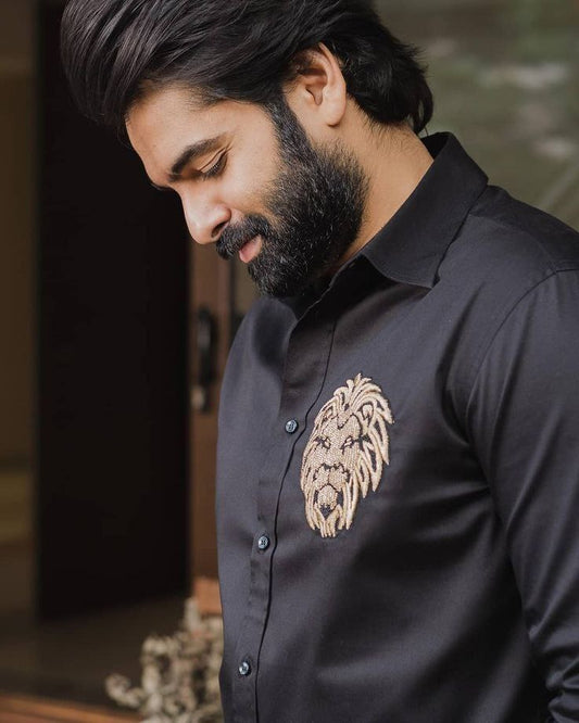 HUNTER EMBRODEIRY BLACK LUXURY COTTON SHIRT ONLY