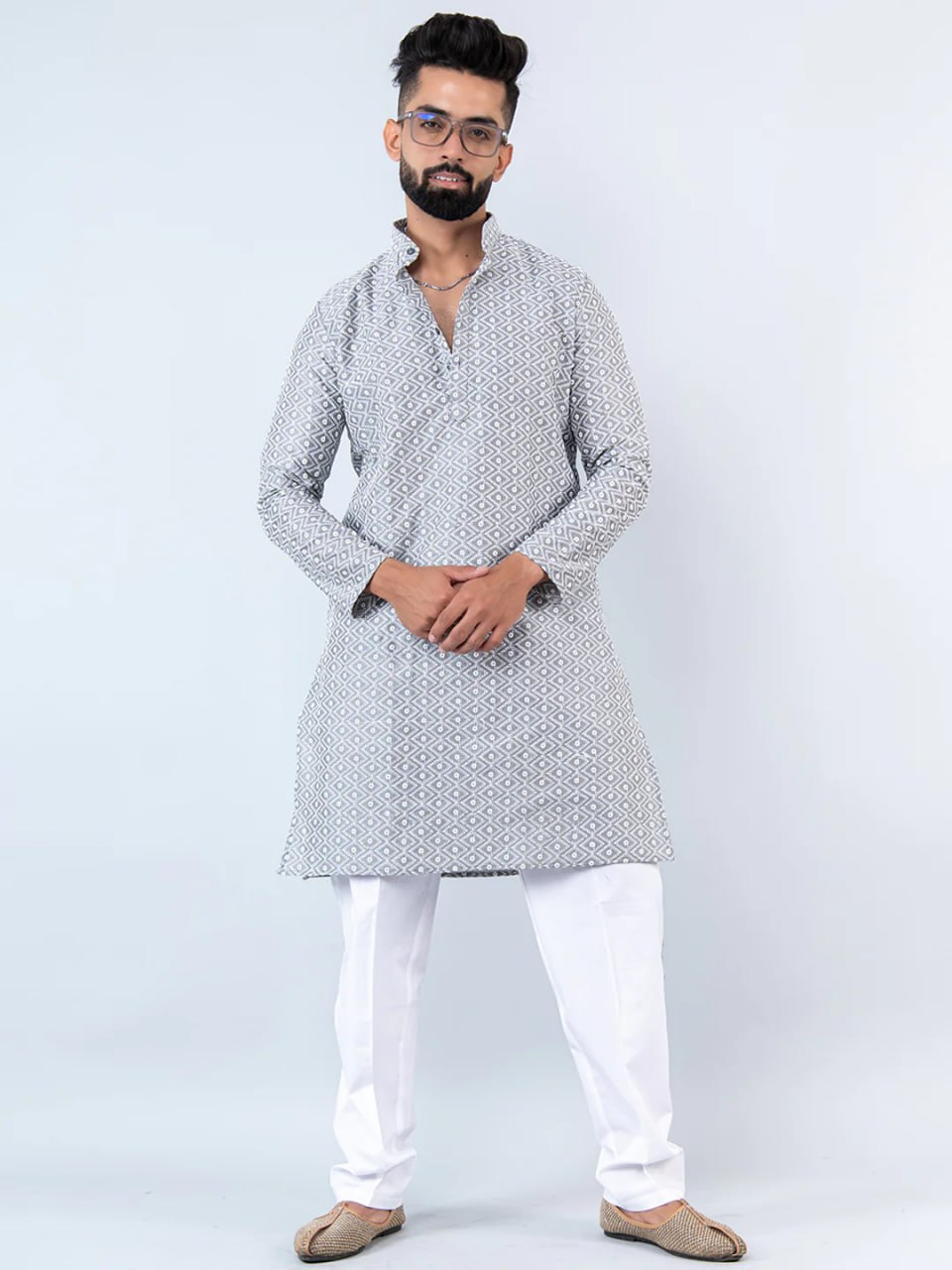 THE GRAY SCHIFFLI EMBROIDERY WORK MEN'S KURTA