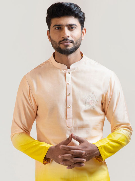 YELLOW SHADED PRINTED KURTA FOR MEN'SWITH PAJAMA