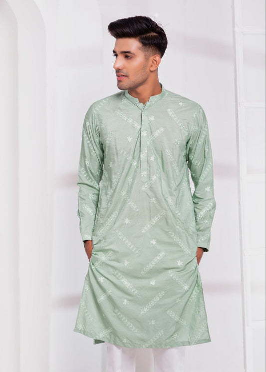 PISTA EMBROIDERY WORKED DESIGNER MEN'S KURTA WITH PAJAMA