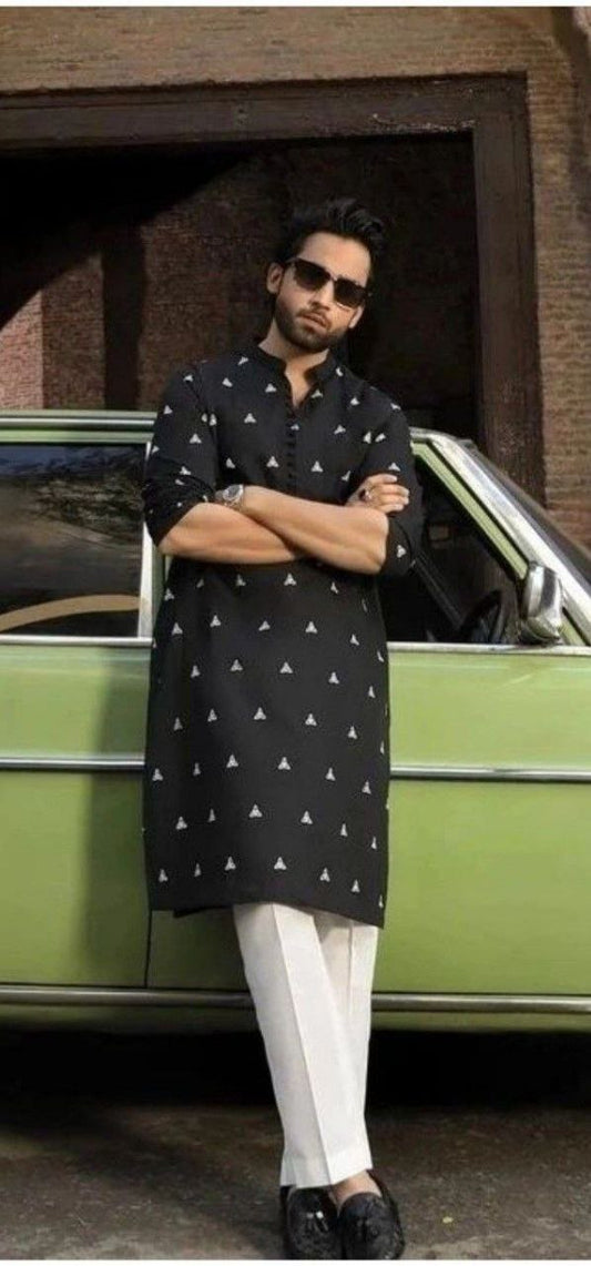 BLACK TRIANGLE EMBROIDERY WORK MEN'S  kurta  WITH PAJAMA