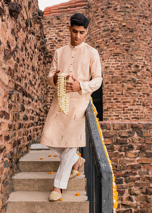 PEACH EMBROIDERY WORKED MEN'S KURTA