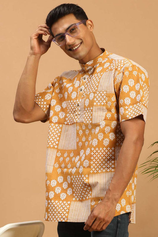 MUSTARD DIGITAL PRINTED MEN'S KURTA SHIRT